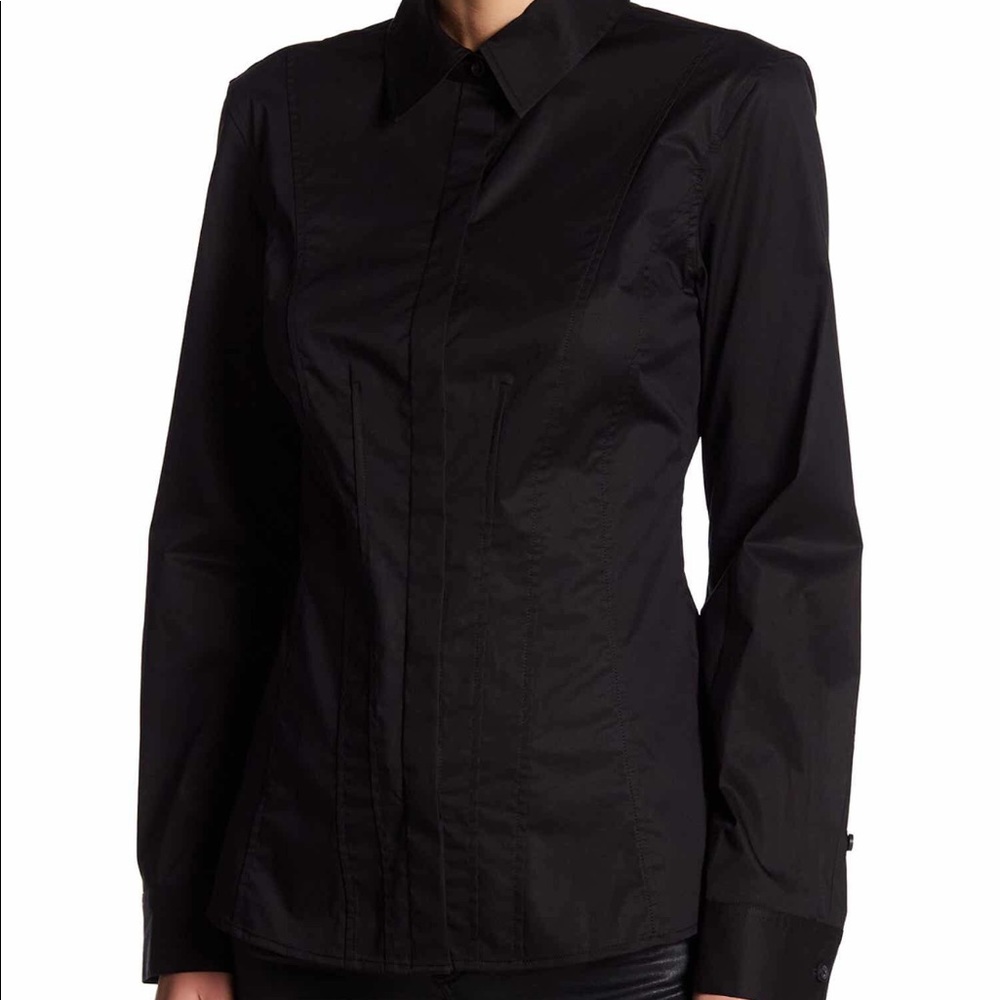 DKNY Classic Long Sleeve Collared Black Shirt